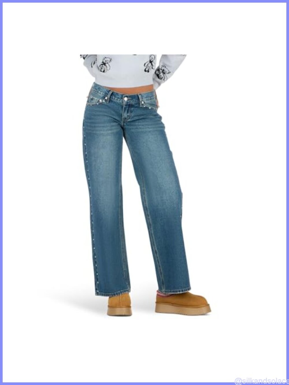 Forever 21 Low Rise Baggy Wide Leg Jeans with Studs